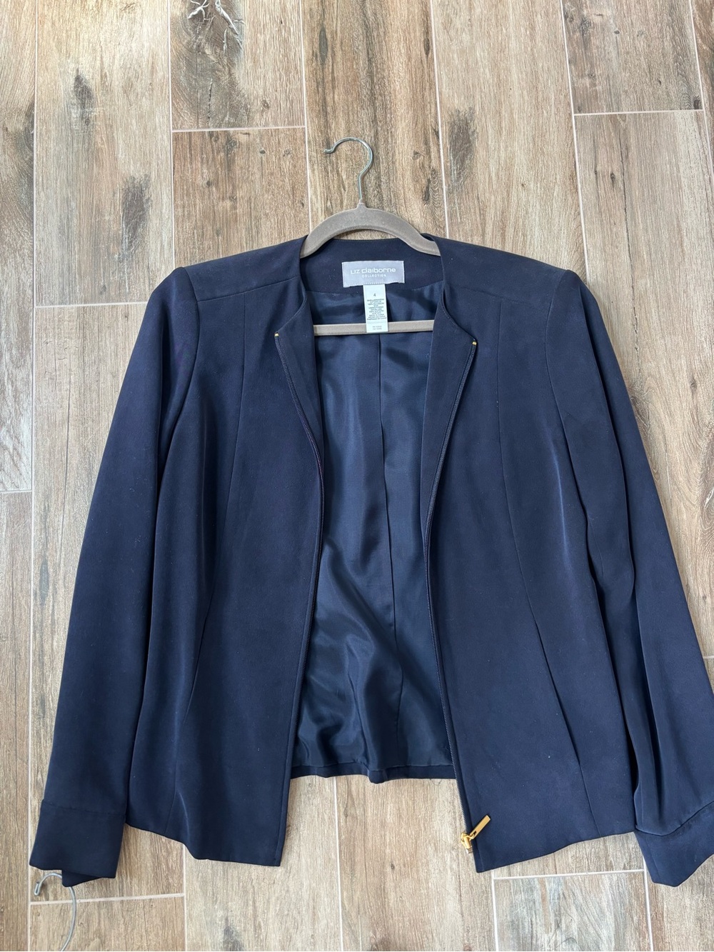 Liz Claiborne Women's Navy Open-Front Blazer Jacket Silk